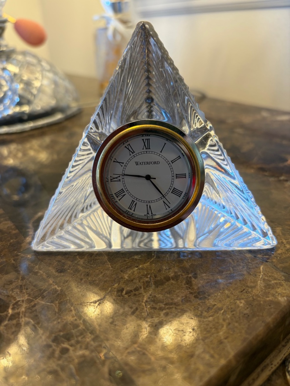 Waterford Crystal Pyramid Desk Clock with Gold Accent